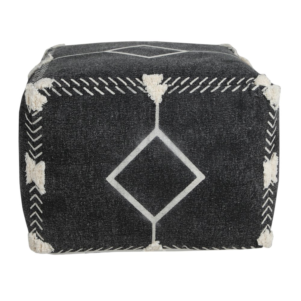 Avant-garde Cotton Indoor Pouf in Black/White, 18" x 18" x 14". Picture 6