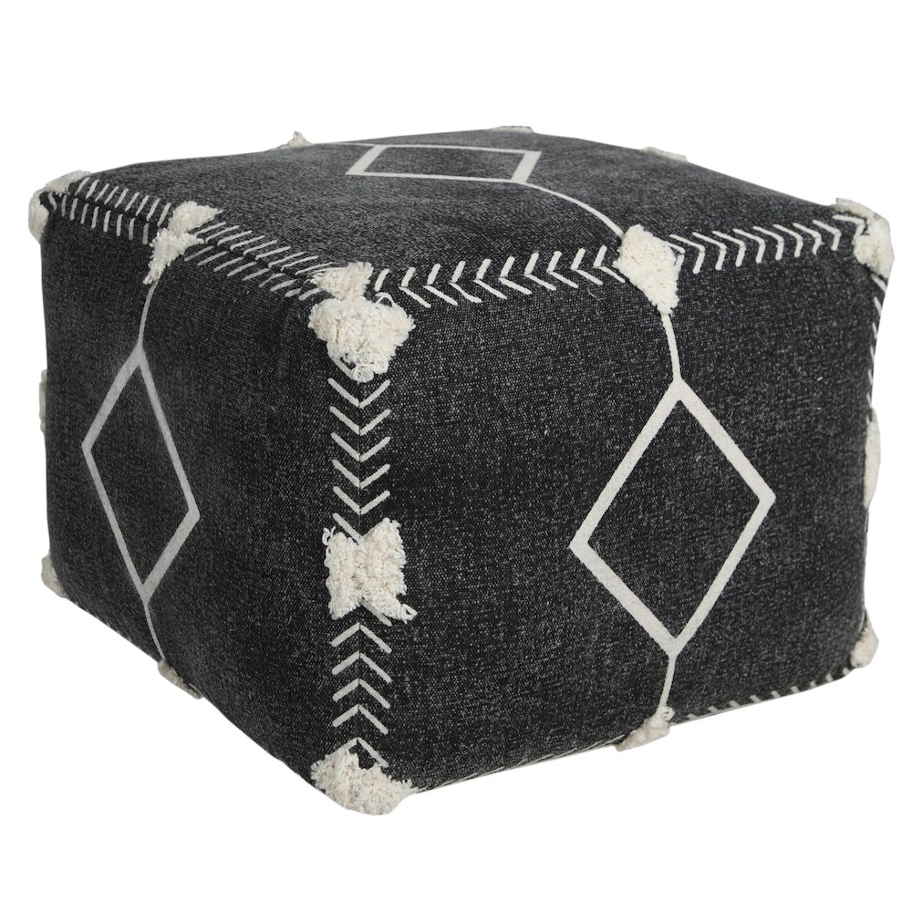 Avant-garde Cotton Indoor Pouf in Black/White, 18" x 18" x 14". Picture 1