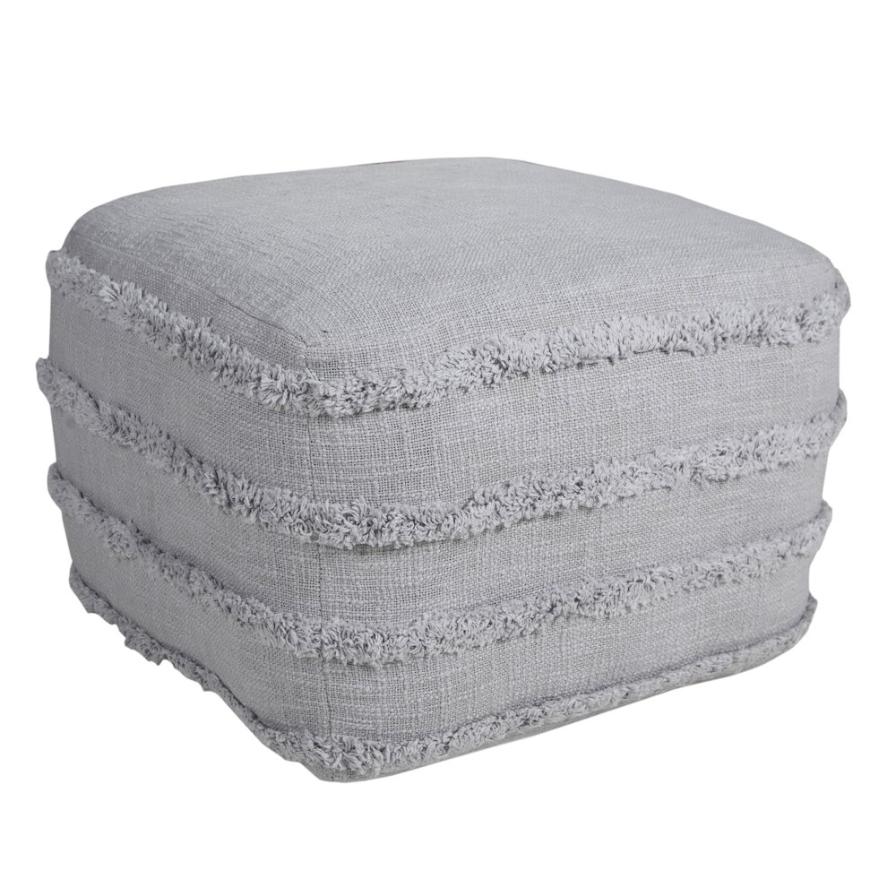 Revelation Cotton Indoor Pouf in Gray, 18" x 18" x 14". Picture 4