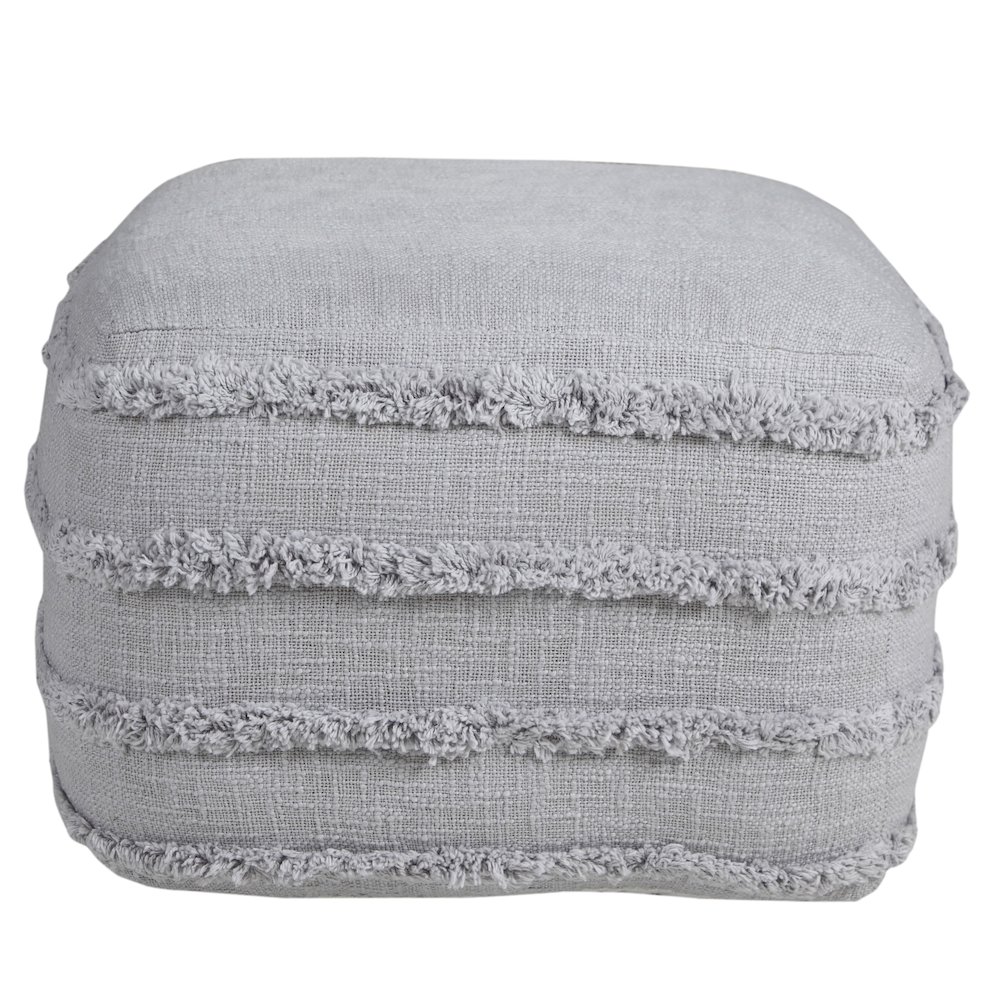 Revelation Cotton Indoor Pouf in Gray, 18" x 18" x 14". Picture 6