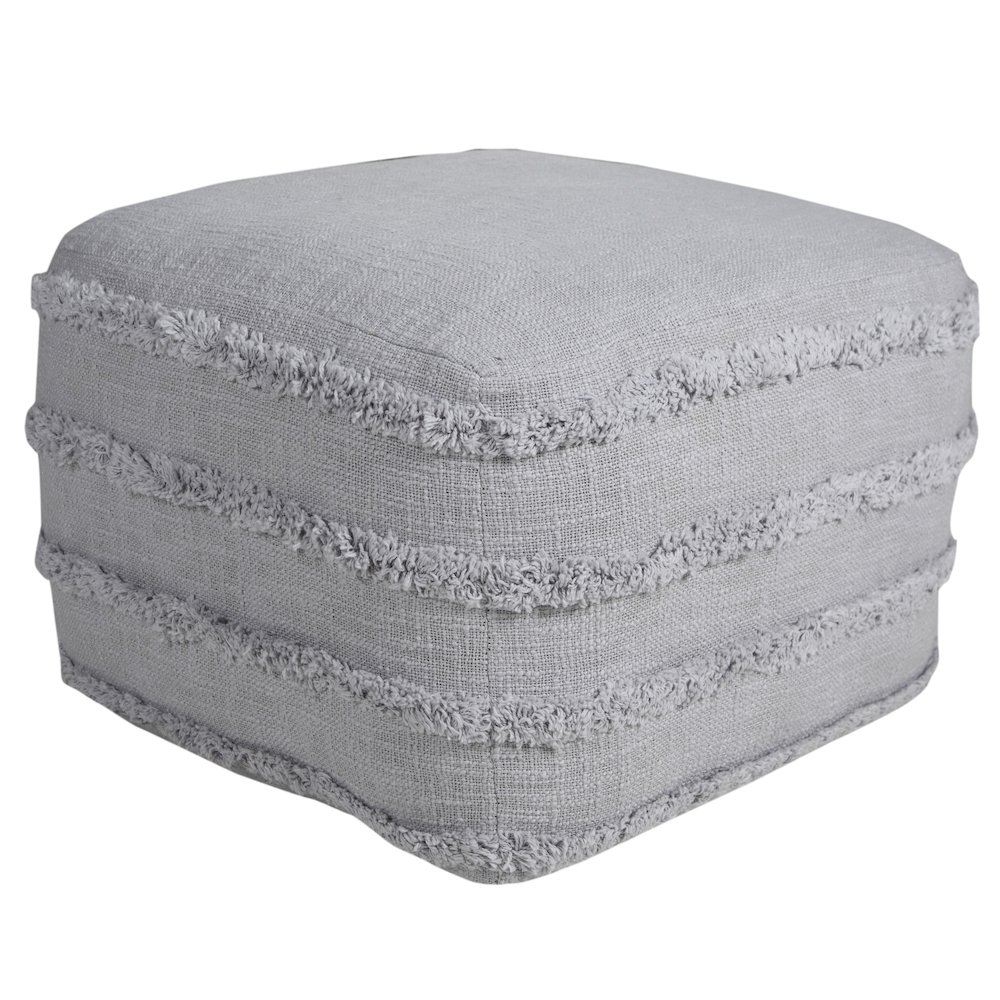 Revelation Cotton Indoor Pouf in Gray, 18" x 18" x 14". Picture 1