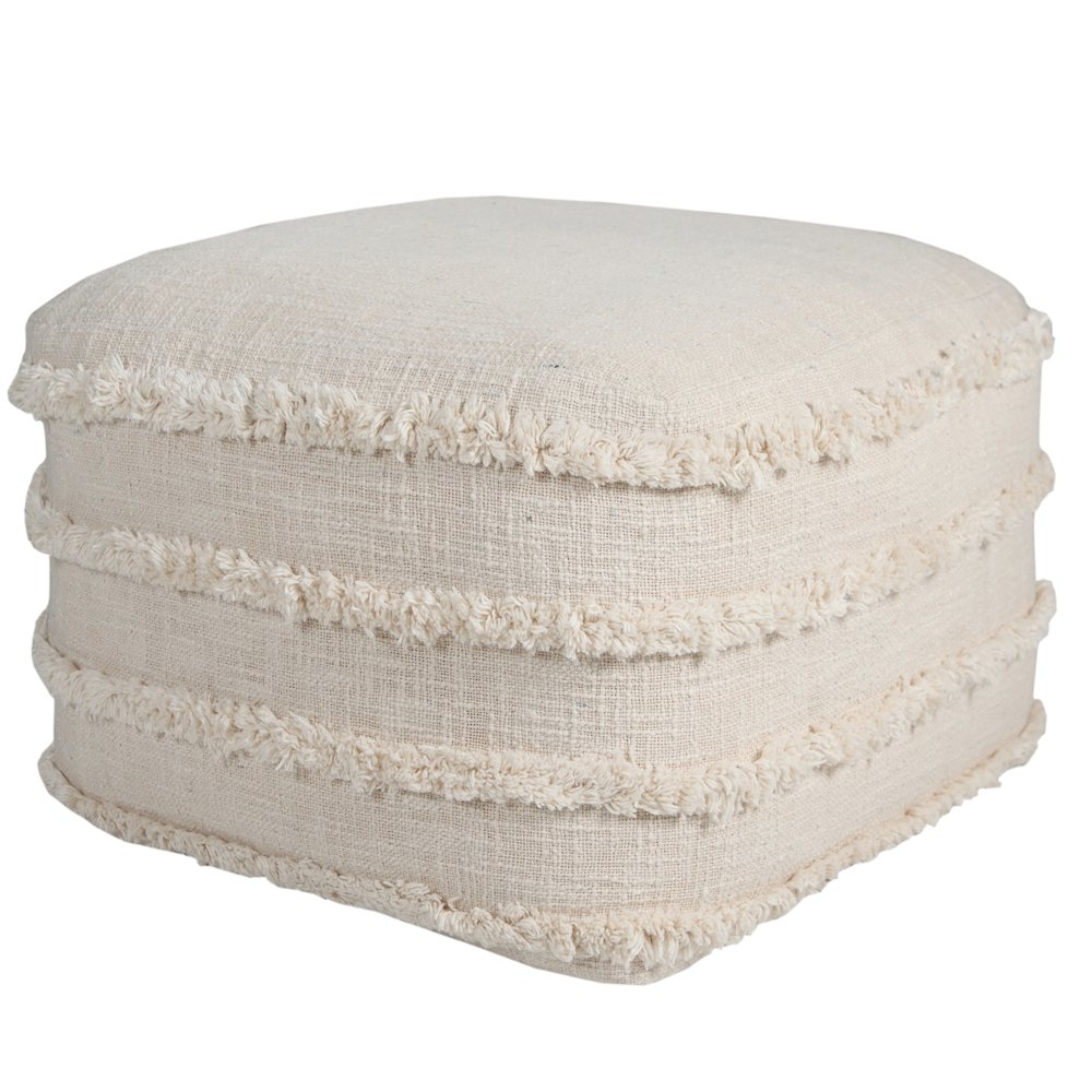 Revelation Cotton Indoor Pouf in Cream, 18" x 18" x 14". Picture 4