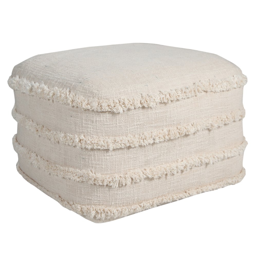 Revelation Cotton Indoor Pouf in Cream, 18" x 18" x 14". Picture 5