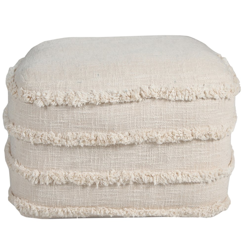 Revelation Cotton Indoor Pouf in Cream, 18" x 18" x 14". Picture 6