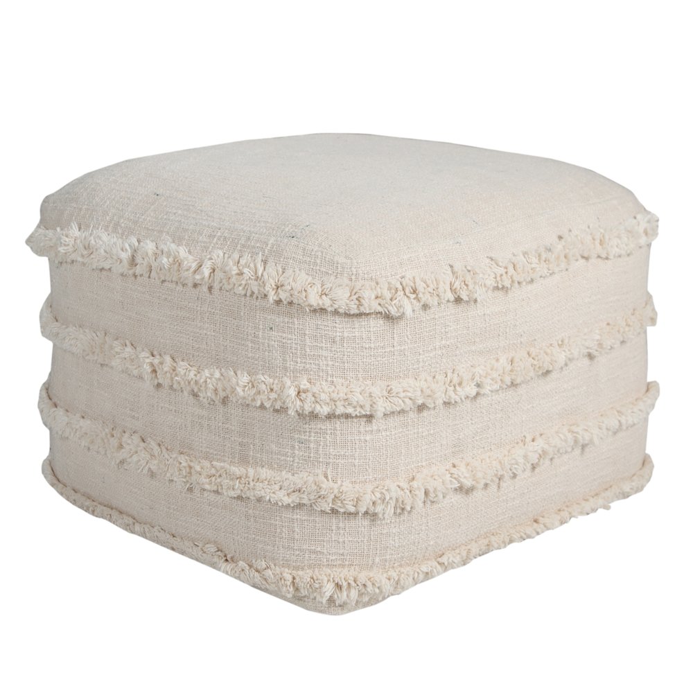 Revelation Cotton Indoor Pouf in Cream, 18" x 18" x 14". Picture 1