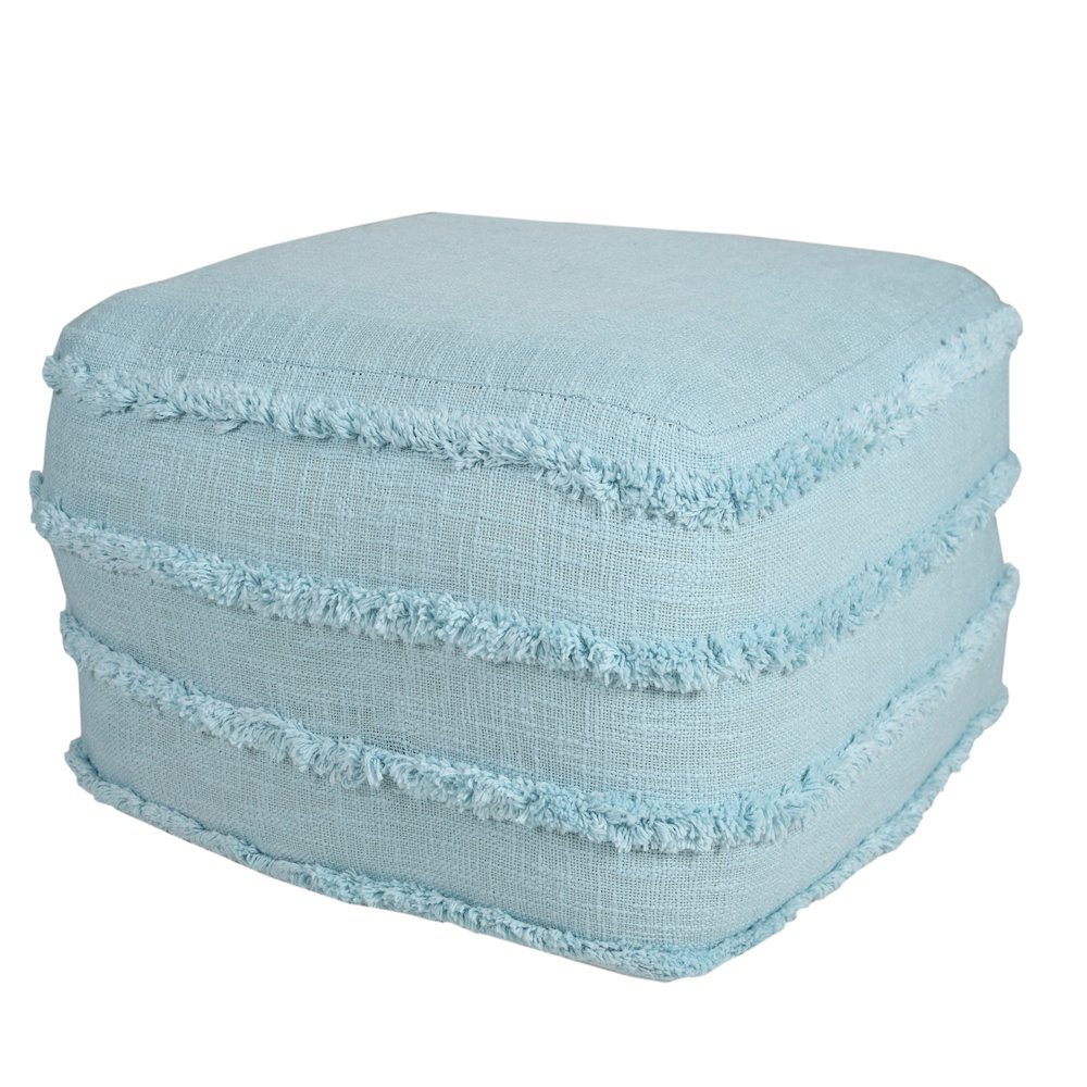 Revelation Cotton Indoor Pouf in Blue, 18" x 18" x 14". Picture 4