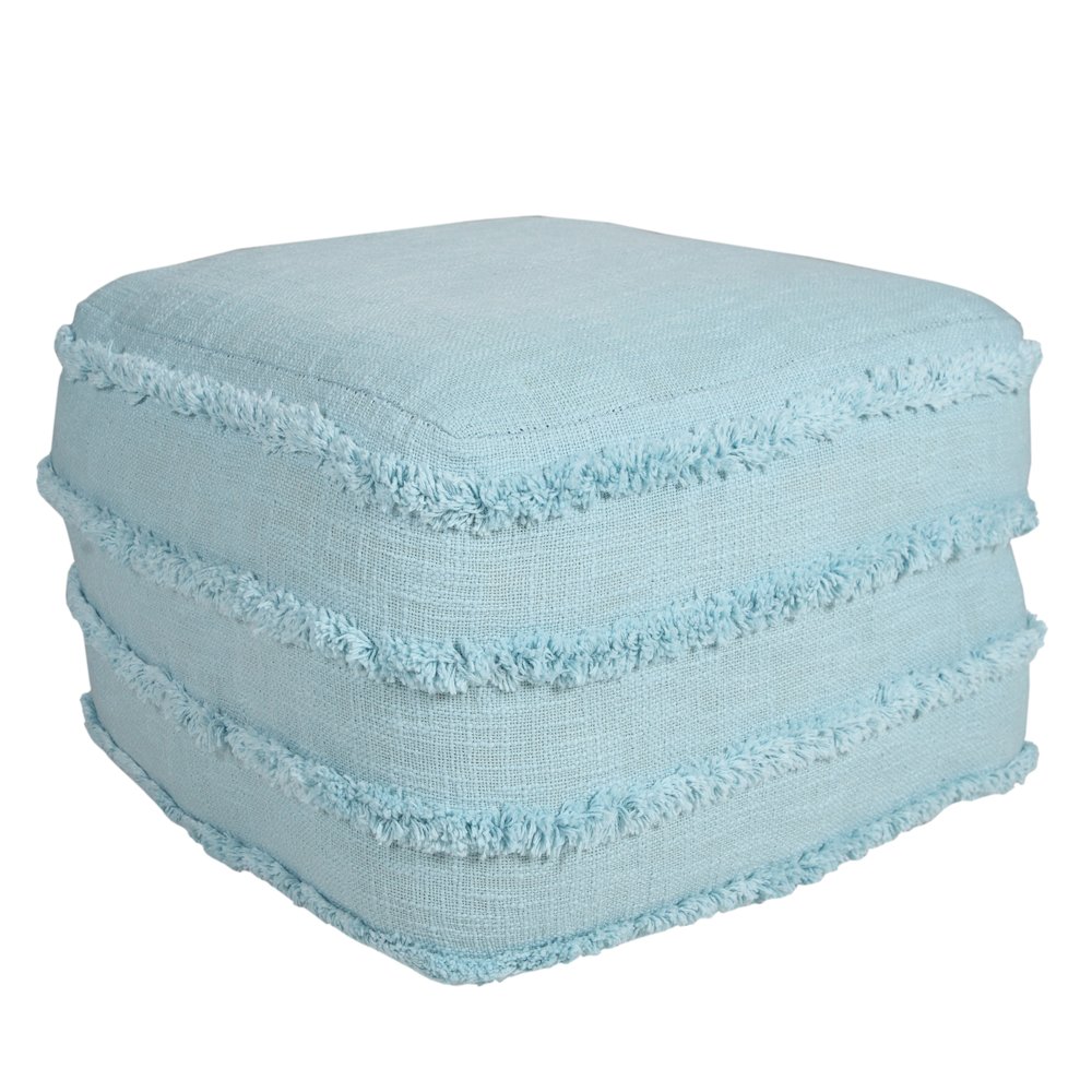 Revelation Cotton Indoor Pouf in Blue, 18" x 18" x 14". Picture 5