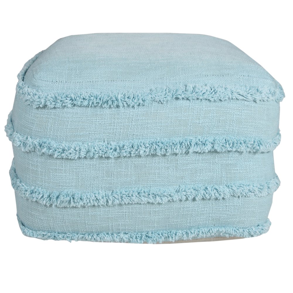 Revelation Cotton Indoor Pouf in Blue, 18" x 18" x 14". Picture 6