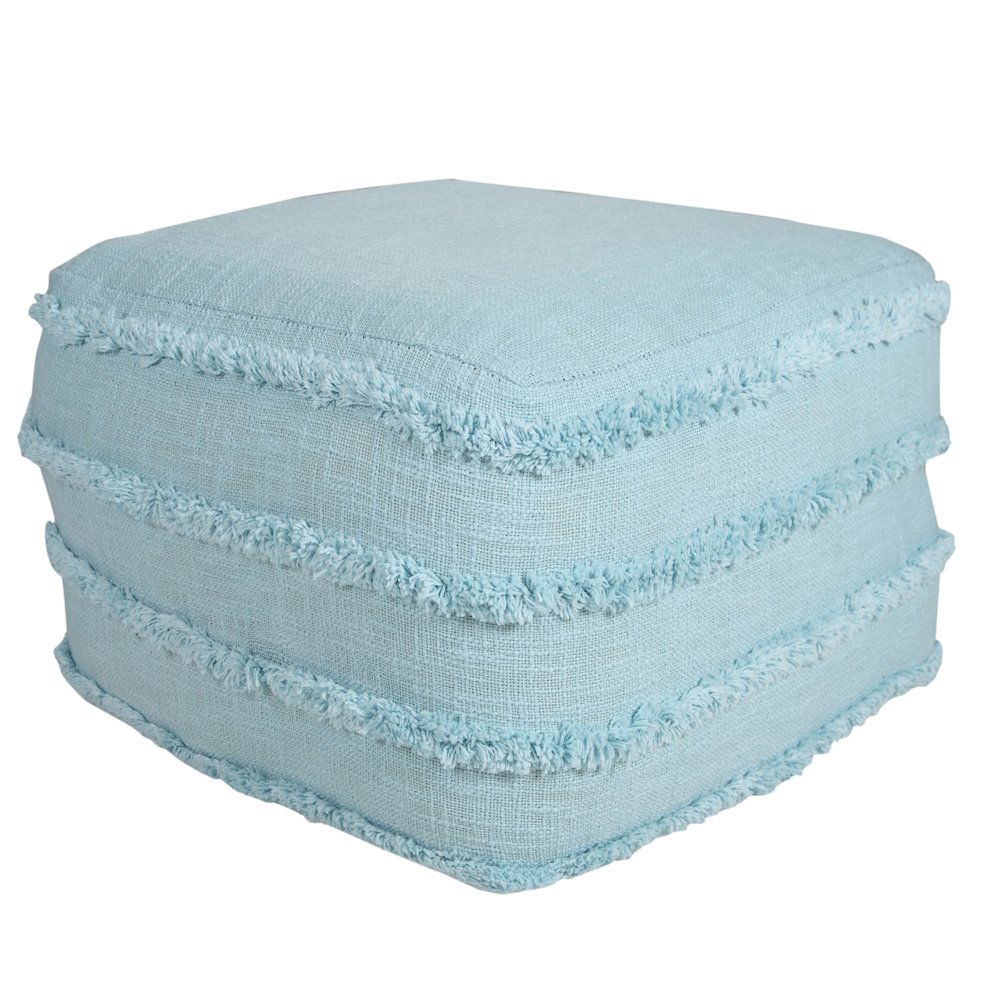 Revelation Cotton Indoor Pouf in Blue, 18" x 18" x 14". Picture 1