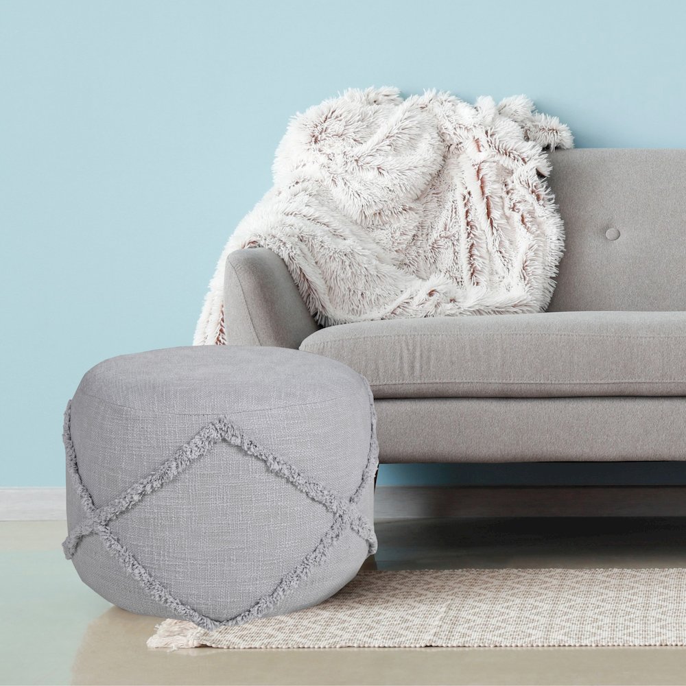 Revelation Cotton Indoor Pouf in Gray, 18" x 18" x 14". Picture 7