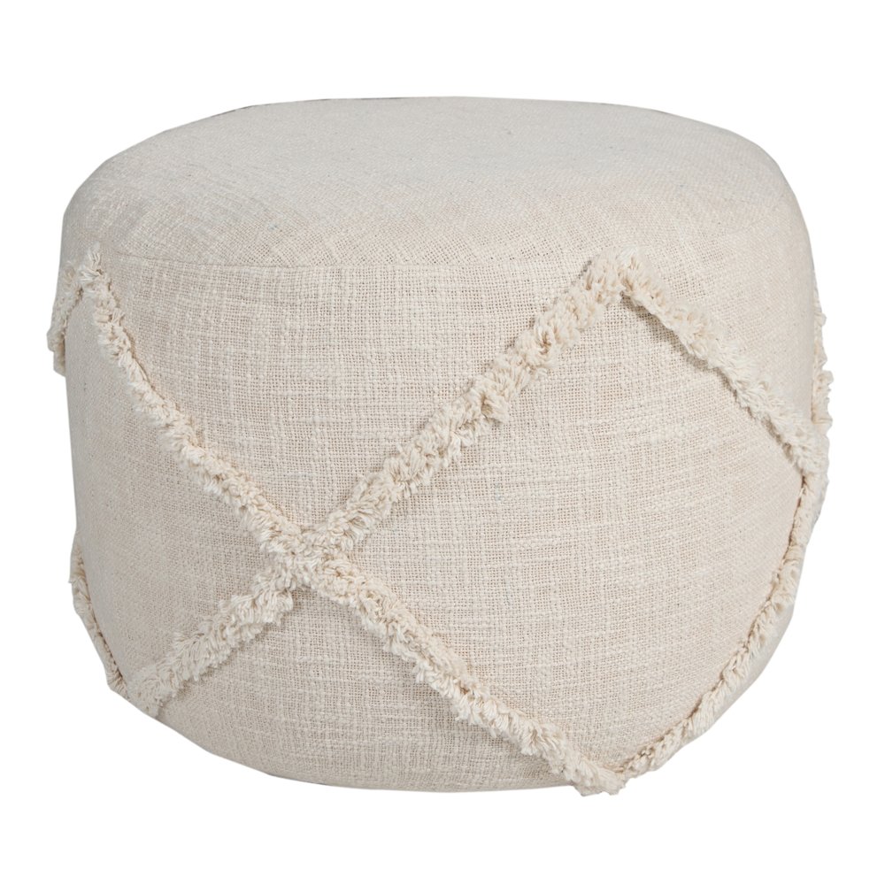 Revelation Cotton Indoor Pouf in Cream, 18" x 18" x 14". Picture 4
