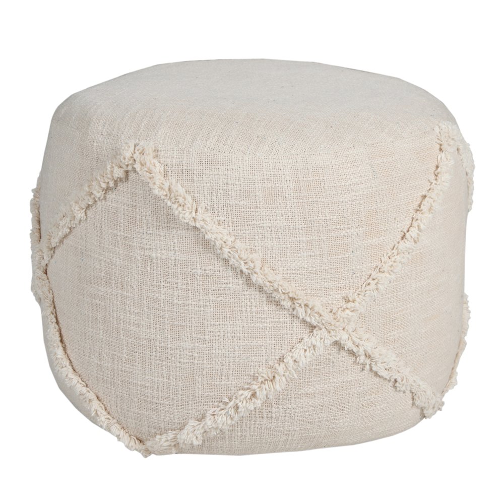 Revelation Cotton Indoor Pouf in Cream, 18" x 18" x 14". Picture 5
