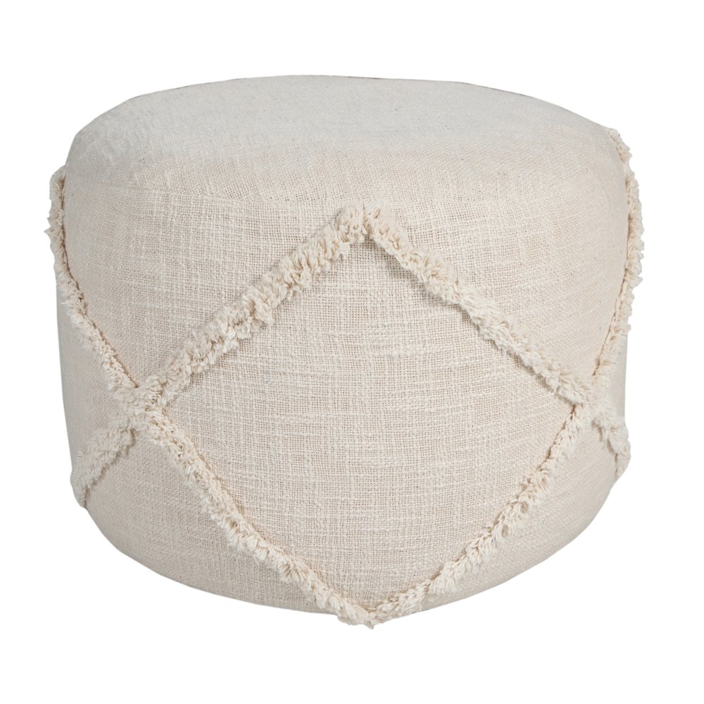 Revelation Cotton Indoor Pouf in Cream, 18" x 18" x 14". Picture 1