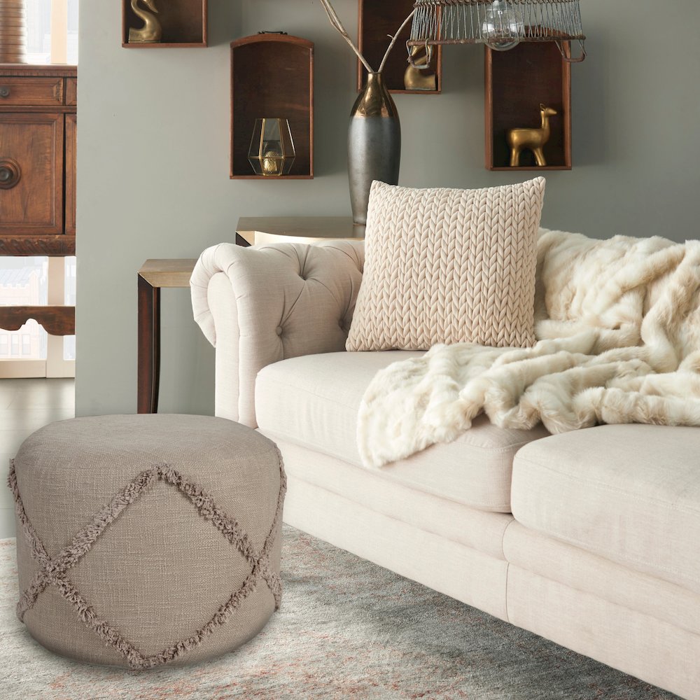 Revelation Cotton Indoor Pouf in Brown, 18" x 18" x 14". Picture 7
