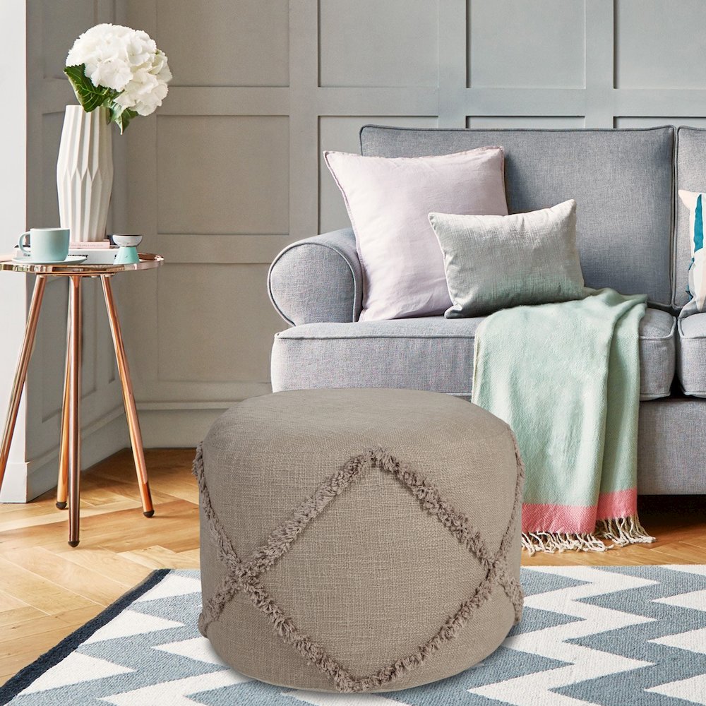 Revelation Cotton Indoor Pouf in Brown, 18" x 18" x 14". Picture 8