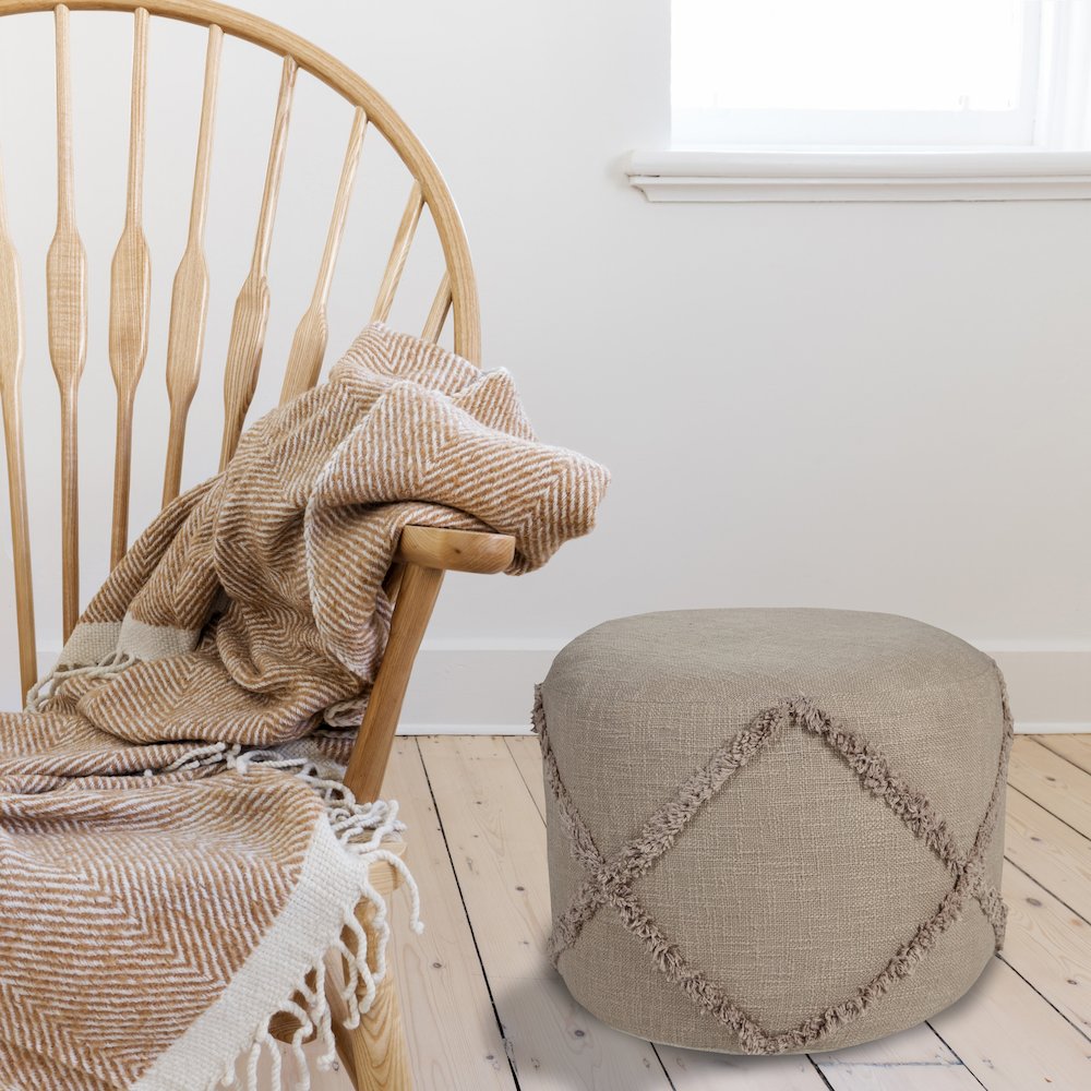 Revelation Cotton Indoor Pouf in Brown, 18" x 18" x 14". Picture 9