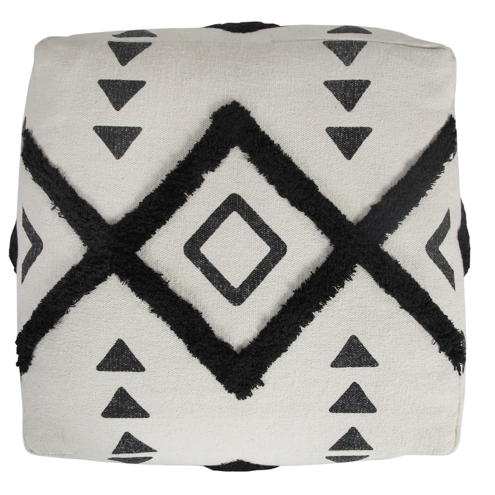 Avant-garde Cotton Indoor Pouf in White/Black, 18" x 18" x 14". Picture 3