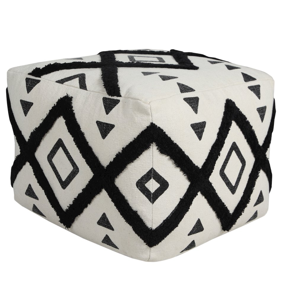 Avant-garde Cotton Indoor Pouf in White/Black, 18" x 18" x 14". Picture 4