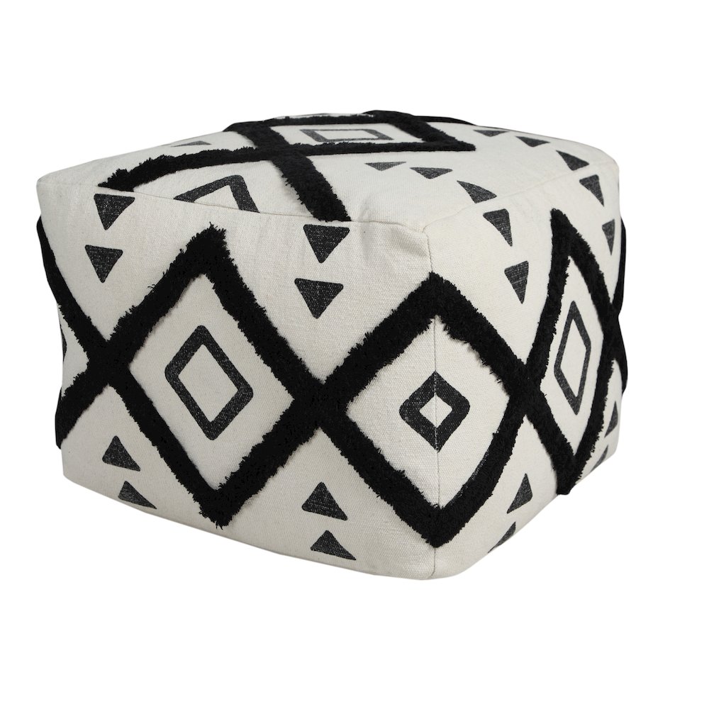 Avant-garde Cotton Indoor Pouf in White/Black, 18" x 18" x 14". Picture 5