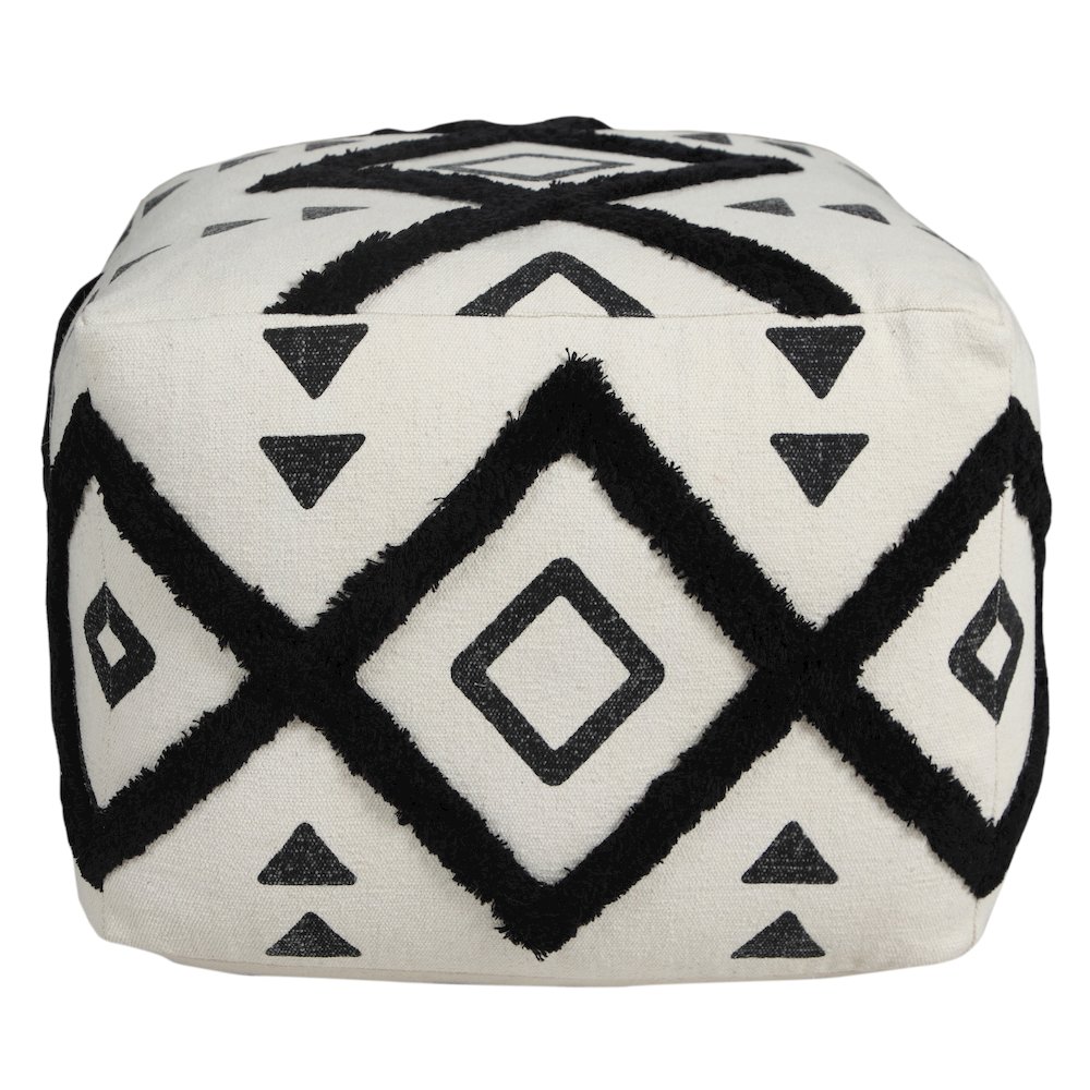 Avant-garde Cotton Indoor Pouf in White/Black, 18" x 18" x 14". Picture 6