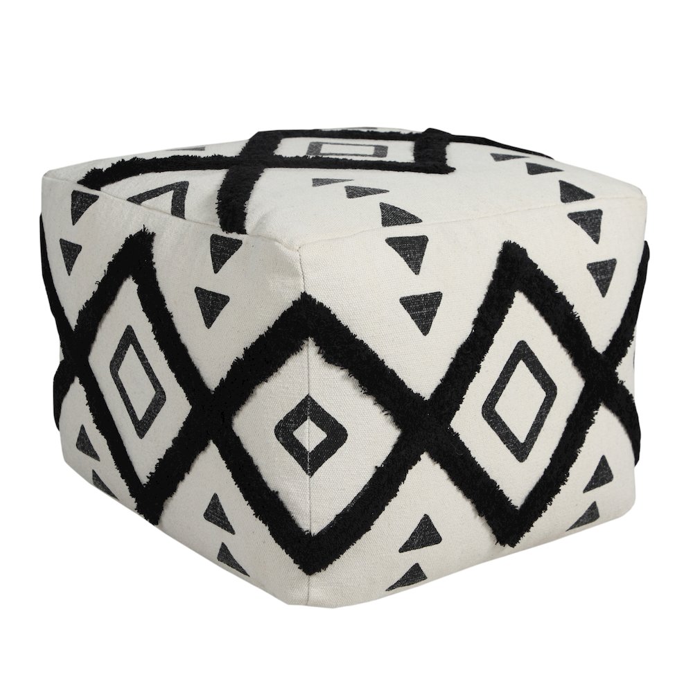 Avant-garde Cotton Indoor Pouf in White/Black, 18" x 18" x 14". Picture 1