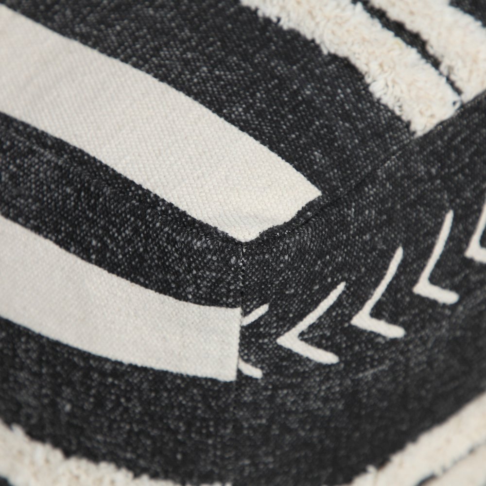 Avant-garde Cotton Indoor Pouf in Black/White, 18" x 18" x 14". Picture 2