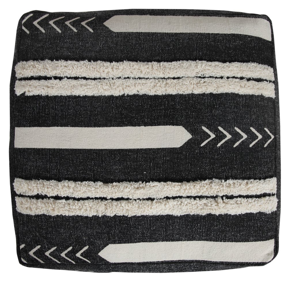 Avant-garde Cotton Indoor Pouf in Black/White, 18" x 18" x 14". Picture 3