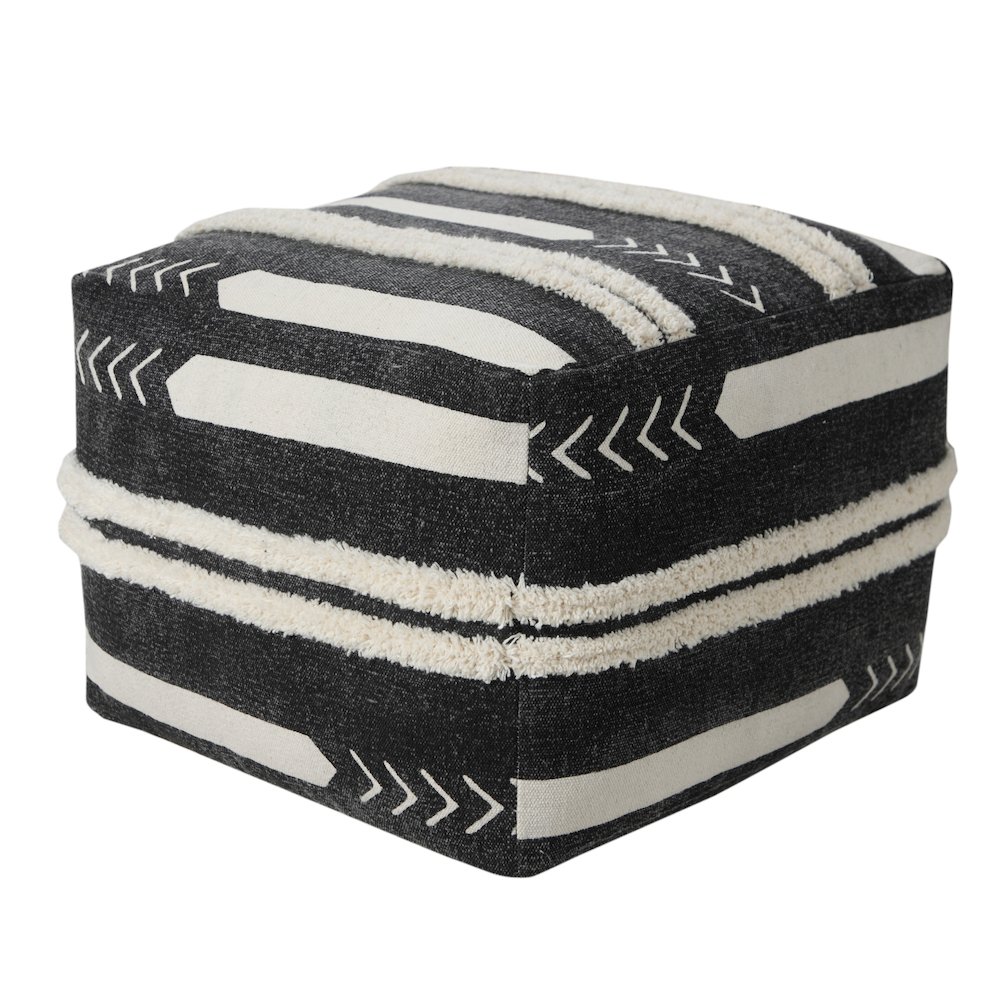 Avant-garde Cotton Indoor Pouf in Black/White, 18" x 18" x 14". Picture 4