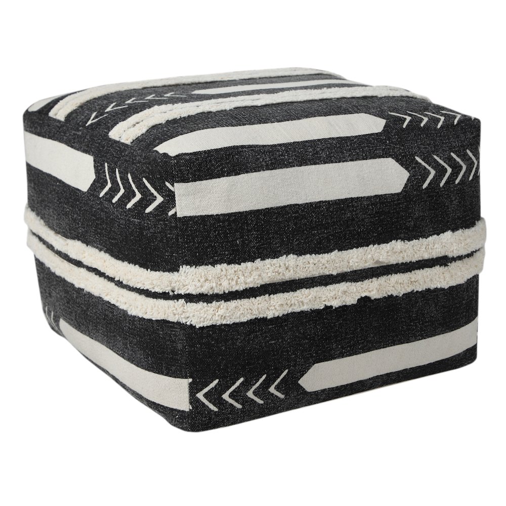 Avant-garde Cotton Indoor Pouf in Black/White, 18" x 18" x 14". Picture 5