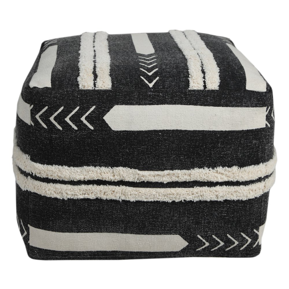 Avant-garde Cotton Indoor Pouf in Black/White, 18" x 18" x 14". Picture 6