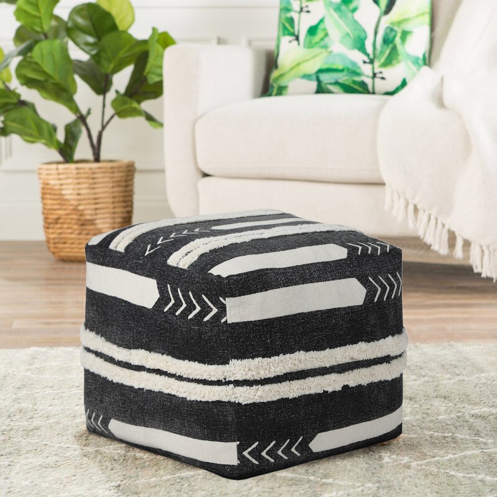 Avant-garde Cotton Indoor Pouf in Black/White, 18" x 18" x 14". Picture 9