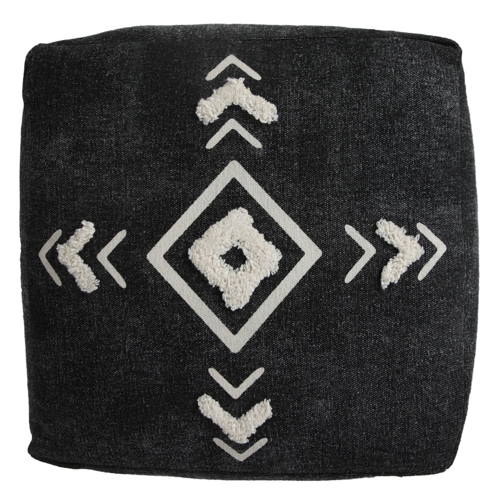 Avant-garde Cotton Indoor Pouf in Black/White, 18" x 18" x 14". Picture 3