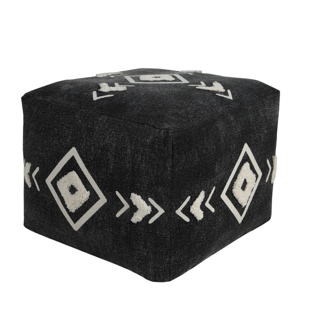 Avant-garde Cotton Indoor Pouf in Black/White, 18" x 18" x 14". Picture 4
