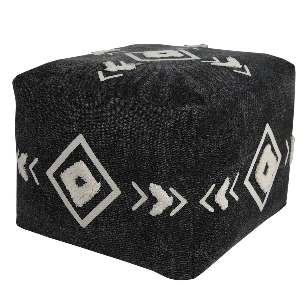 Avant-garde Cotton Indoor Pouf in Black/White, 18" x 18" x 14". Picture 5