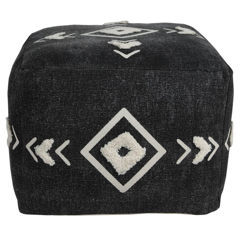 Avant-garde Cotton Indoor Pouf in Black/White, 18" x 18" x 14". Picture 6