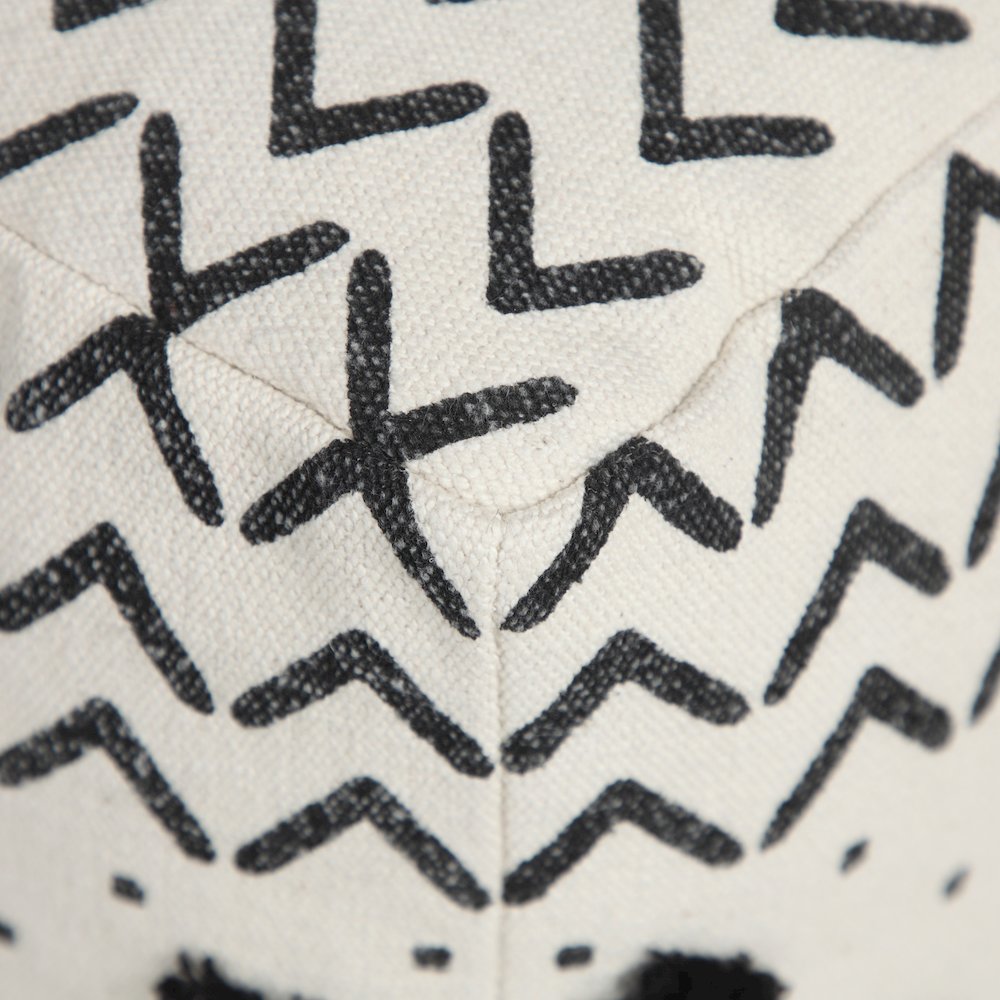 Avant-garde Cotton Indoor Pouf in White/Black, 18" x 18" x 14". Picture 2