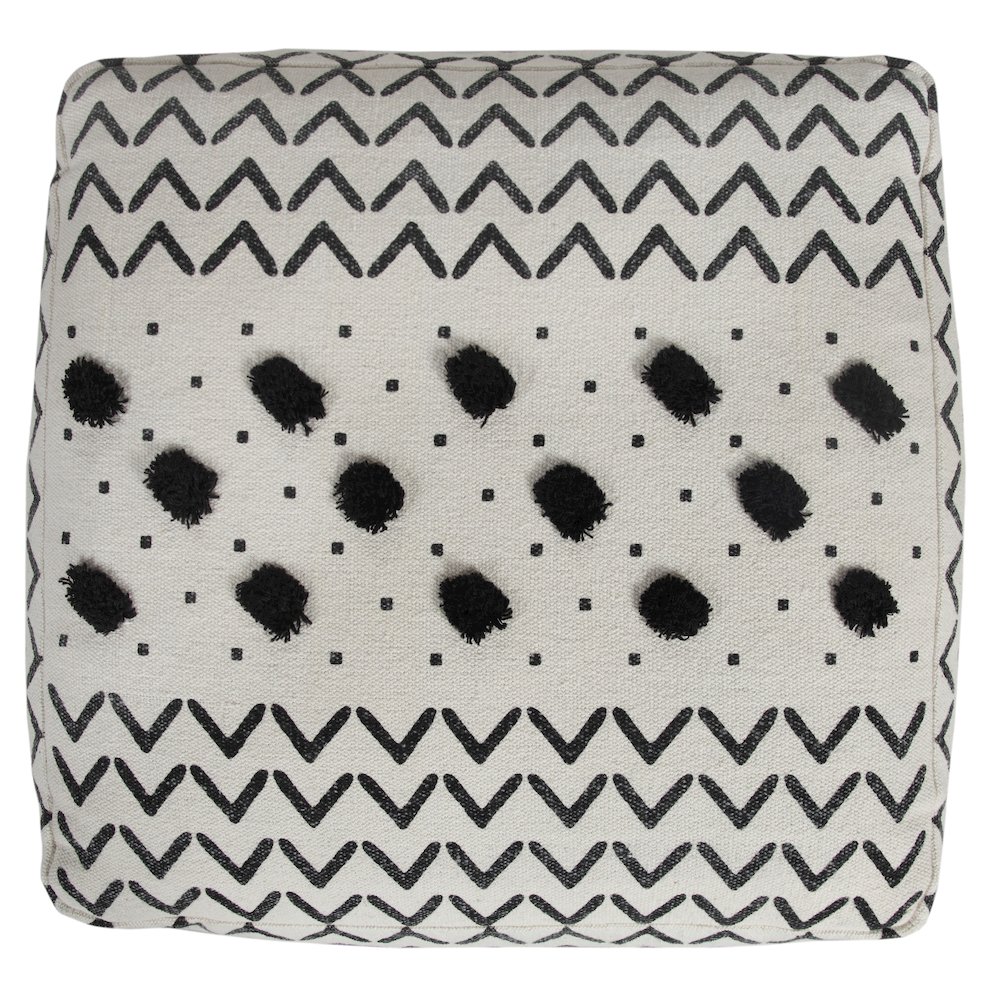 Avant-garde Cotton Indoor Pouf in White/Black, 18" x 18" x 14". Picture 3