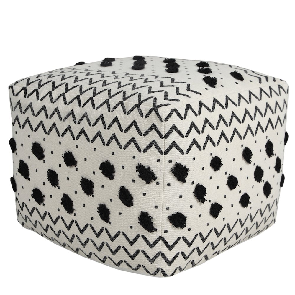 Avant-garde Cotton Indoor Pouf in White/Black, 18" x 18" x 14". Picture 4