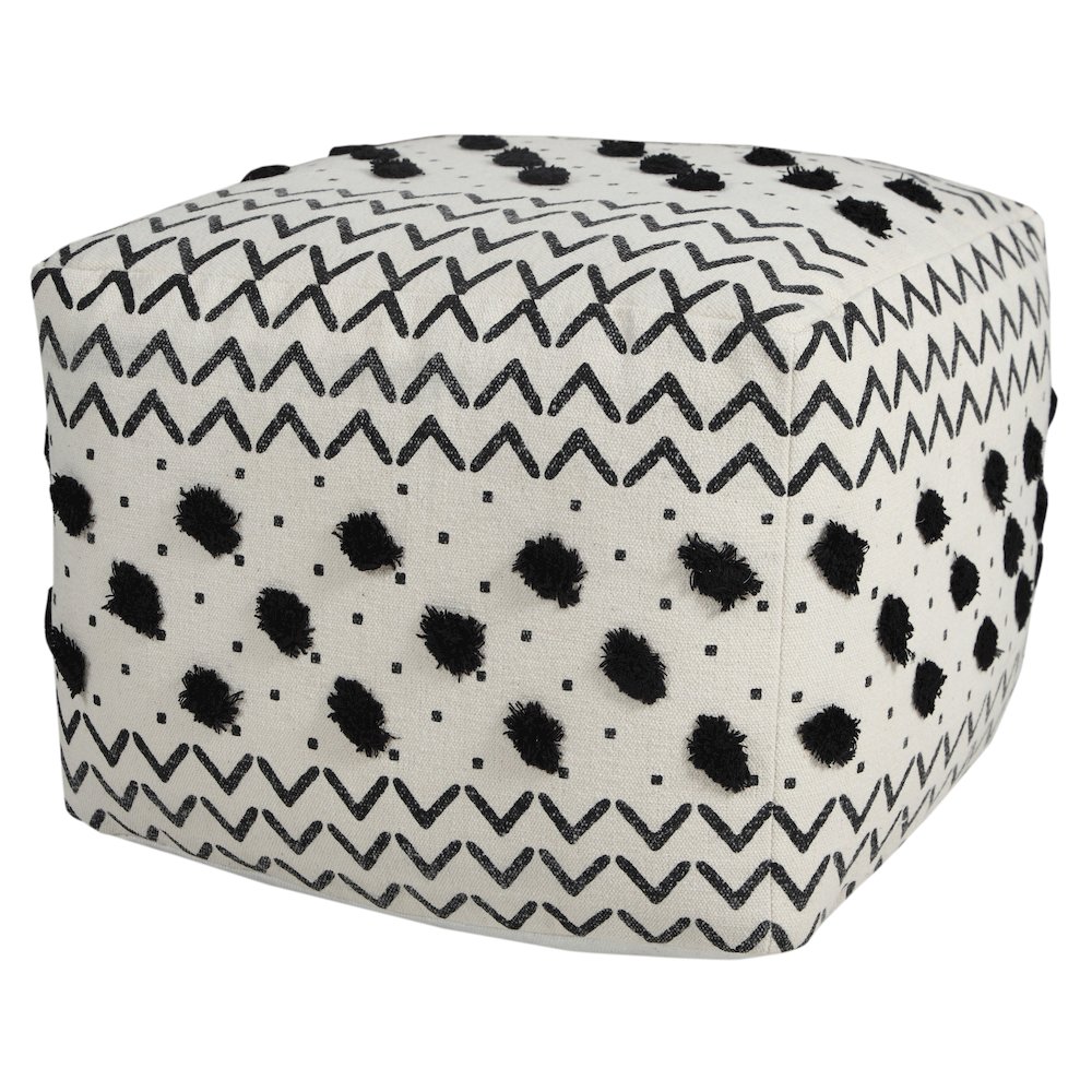 Avant-garde Cotton Indoor Pouf in White/Black, 18" x 18" x 14". Picture 5