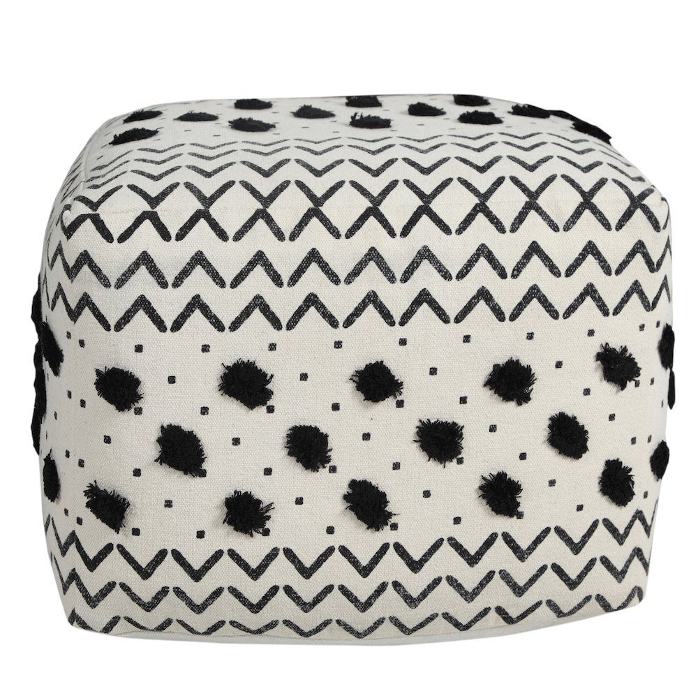 Avant-garde Cotton Indoor Pouf in White/Black, 18" x 18" x 14". Picture 6