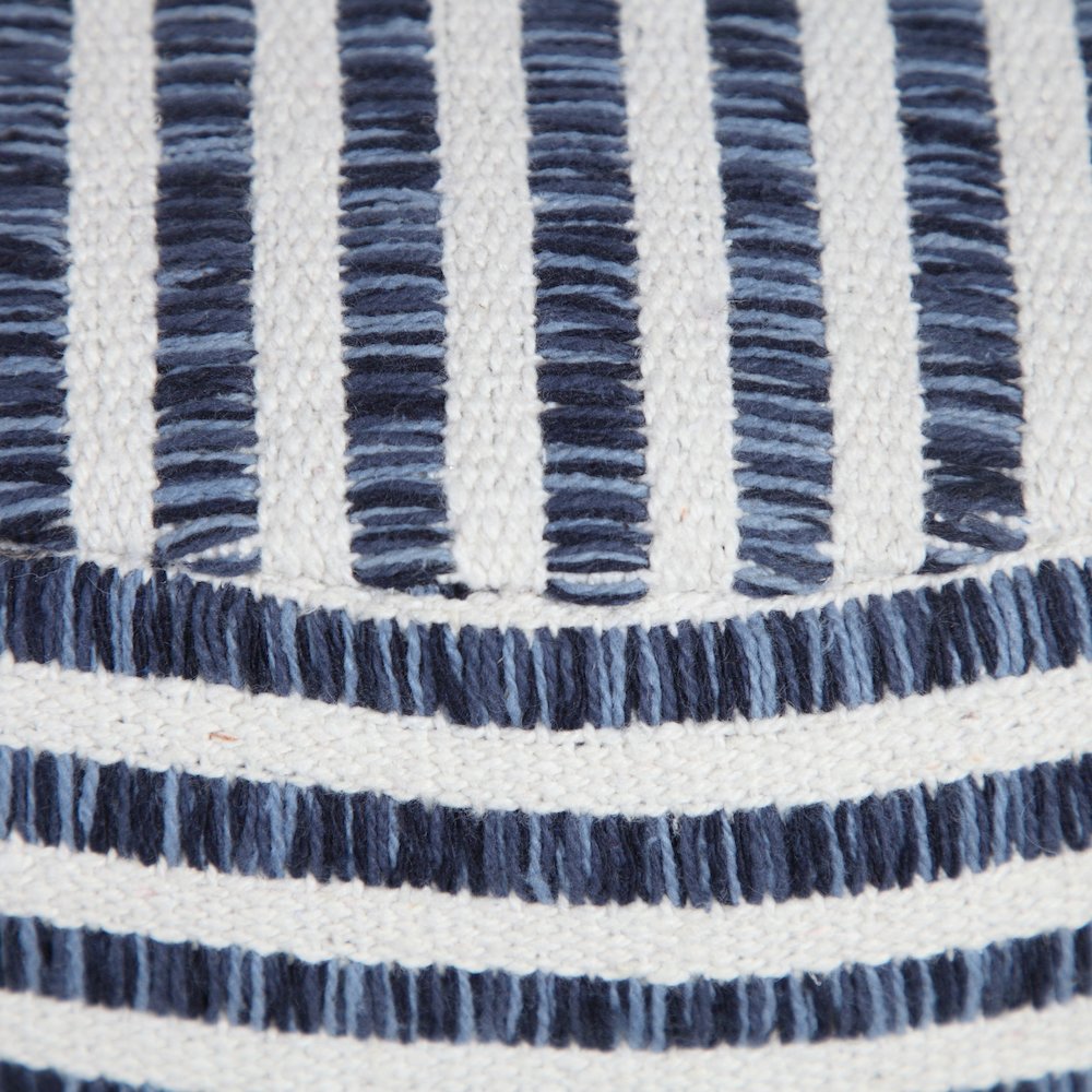 Quincy Cotton Indoor Pouf in Blue/White, 18" x 18" x 14". Picture 7