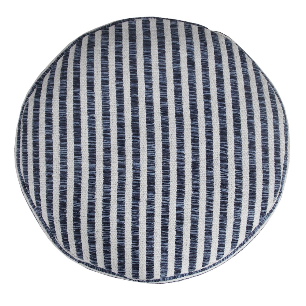Quincy Cotton Indoor Pouf in Blue/White, 18" x 18" x 14". Picture 3