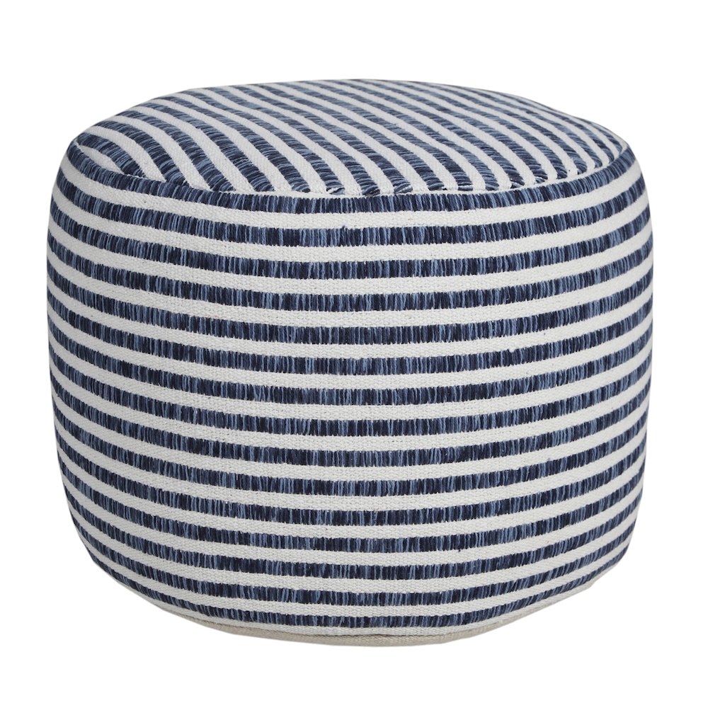 Quincy Cotton Indoor Pouf in Blue/White, 18" x 18" x 14". Picture 4
