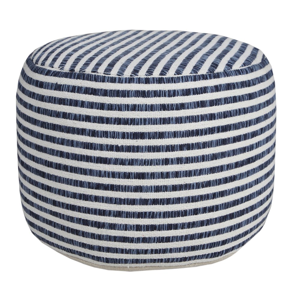 Quincy Cotton Indoor Pouf in Blue/White, 18" x 18" x 14". Picture 5