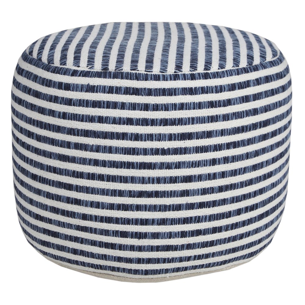 Quincy Cotton Indoor Pouf in Blue/White, 18" x 18" x 14". Picture 1