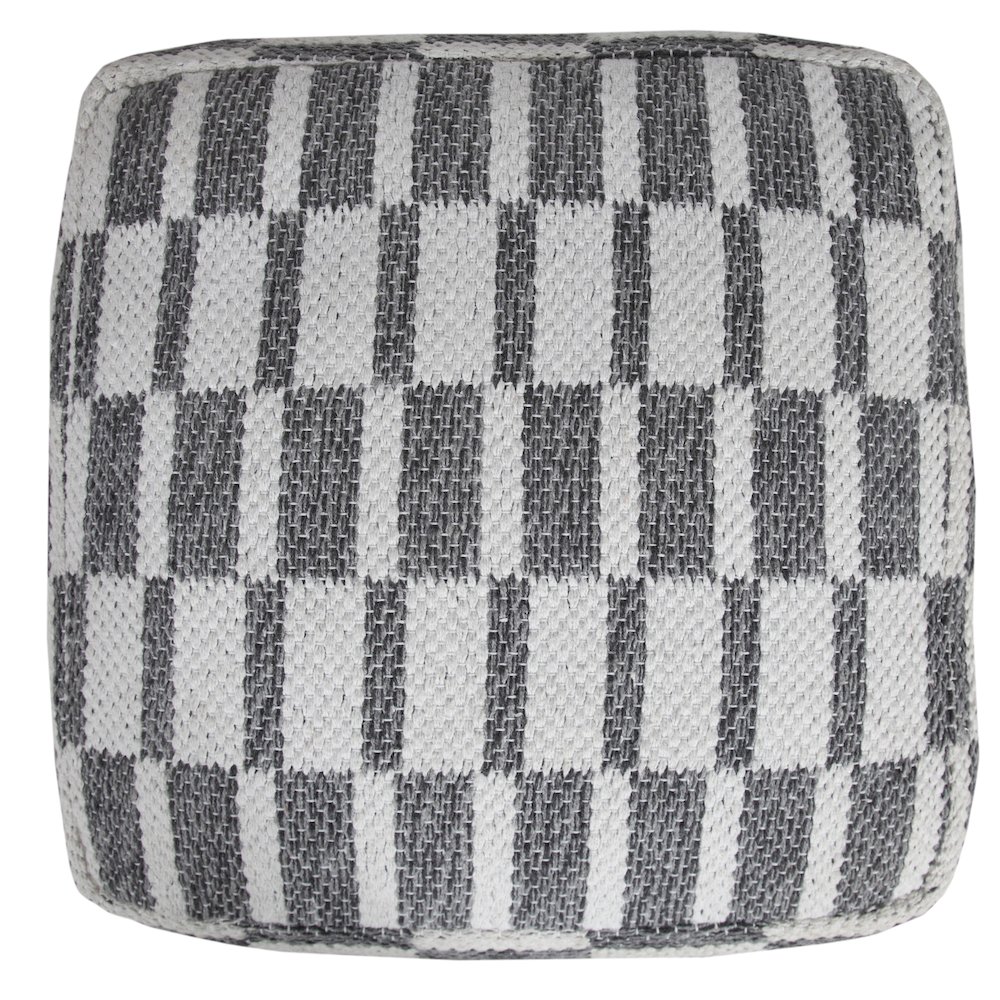 Quincy Cotton Indoor Pouf in Gray/White, 18" x 18" x 14". Picture 3