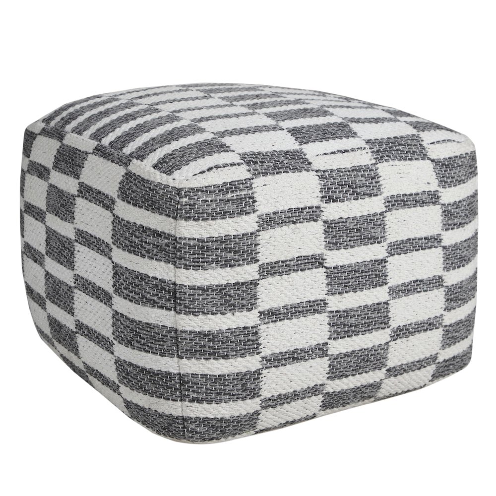 Quincy Cotton Indoor Pouf in Gray/White, 18" x 18" x 14". Picture 4