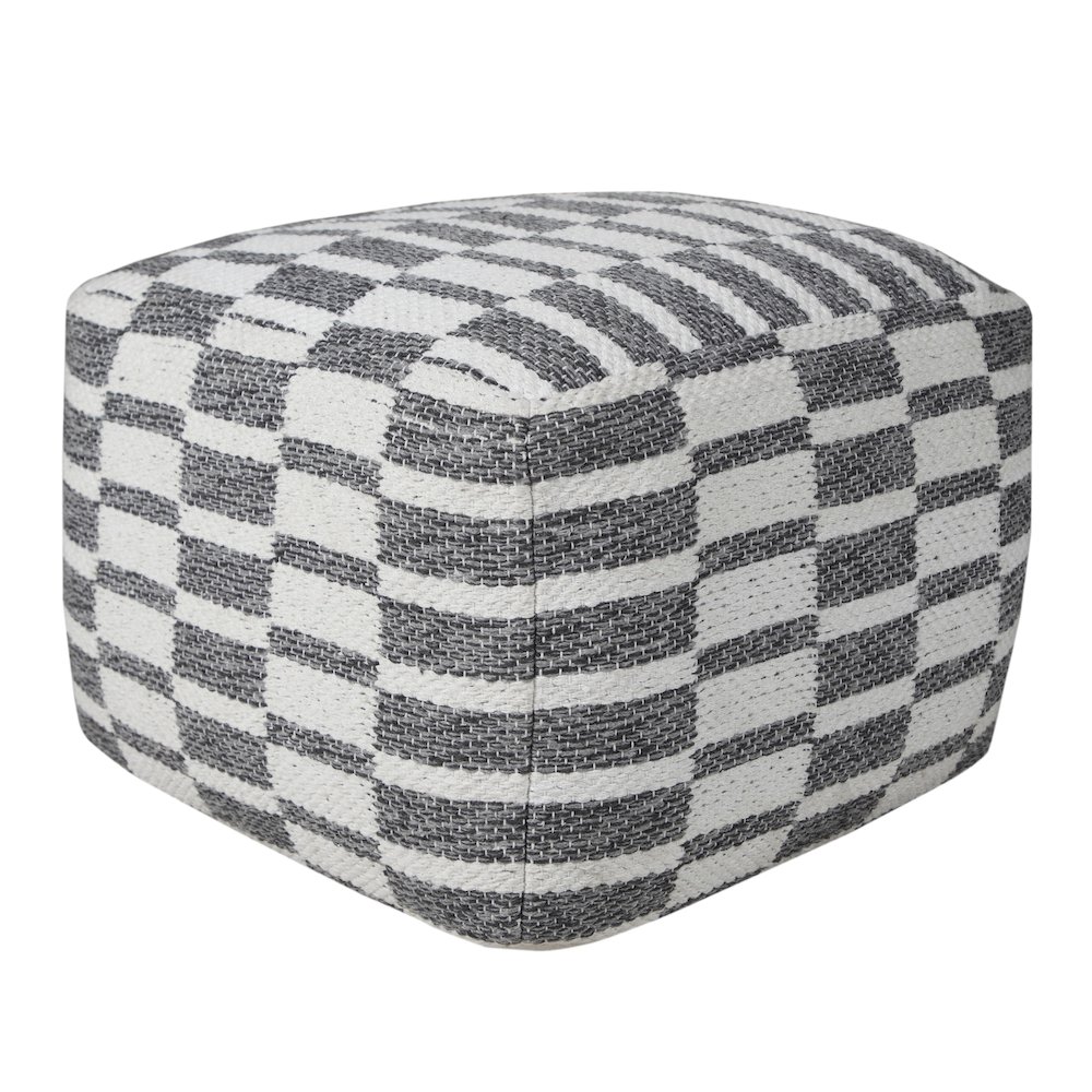 Quincy Cotton Indoor Pouf in Gray/White, 18" x 18" x 14". Picture 5