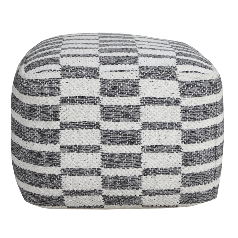 Quincy Cotton Indoor Pouf in Gray/White, 18" x 18" x 14". Picture 6