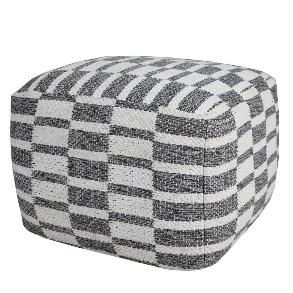 Quincy Cotton Indoor Pouf in Gray/White, 18" x 18" x 14". Picture 1